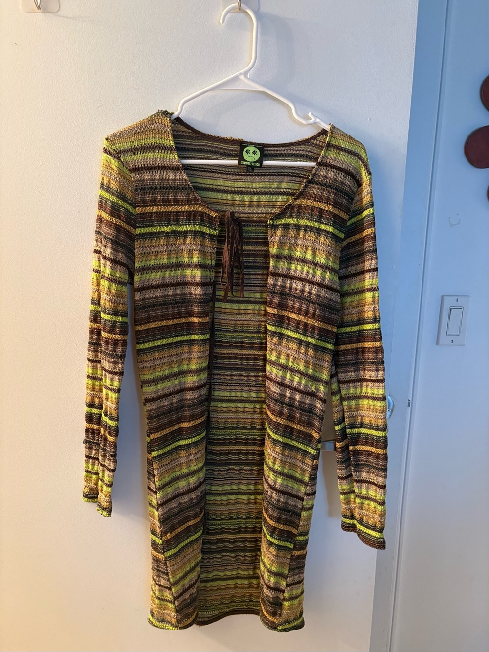 Striped Open-Front Women’s Cardigan in Green and Brown